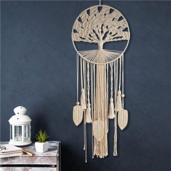 Tree of Life Dream Catcher, Macrame Wall Hanging Large Dreamcatcher Woven Boho - Picture 1 of 8
